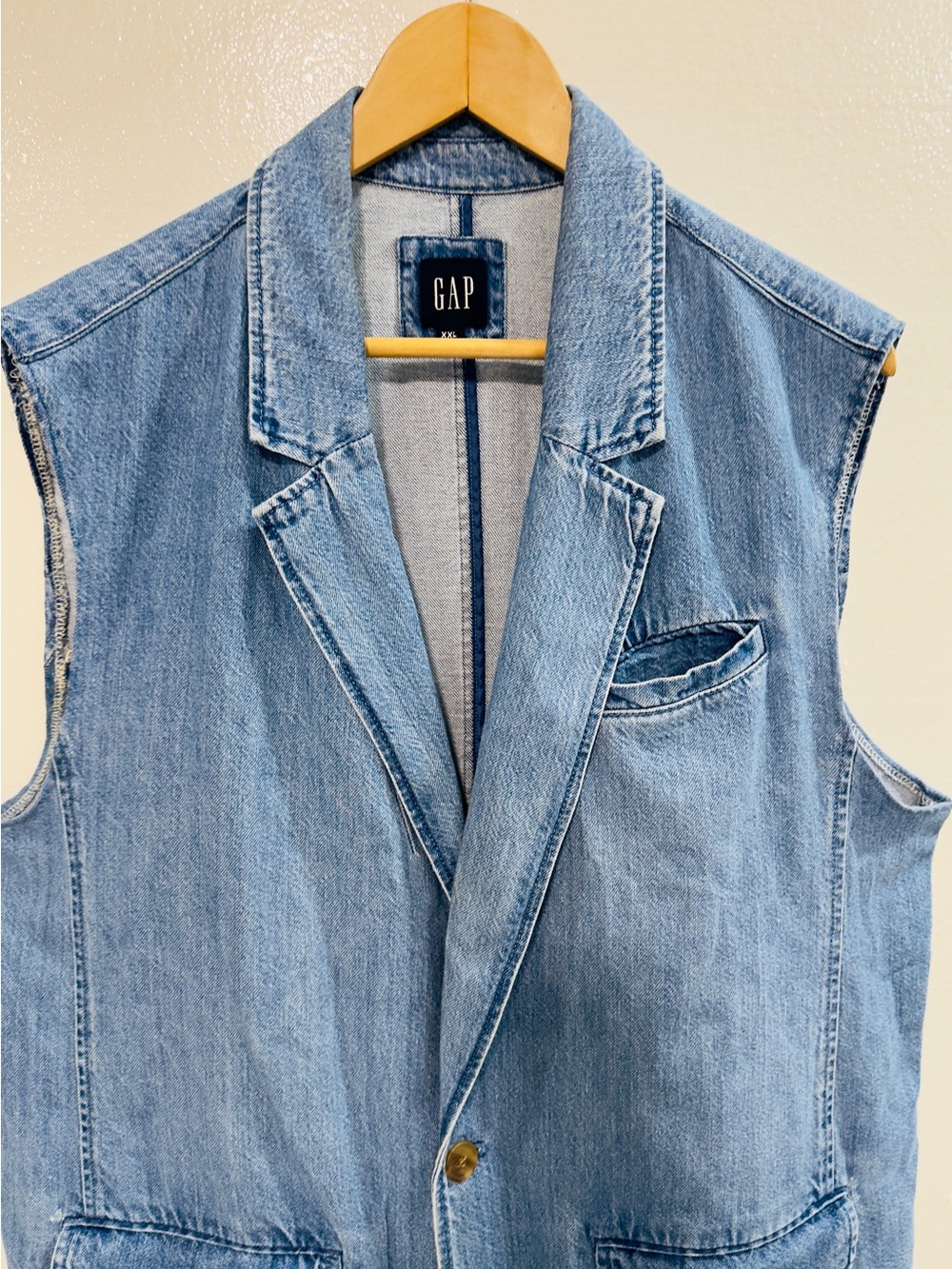 GAP Denim Blazer Vest XXL Blue Sleeveless Longline Jean Jacket Oversized - Picture 4 of 8